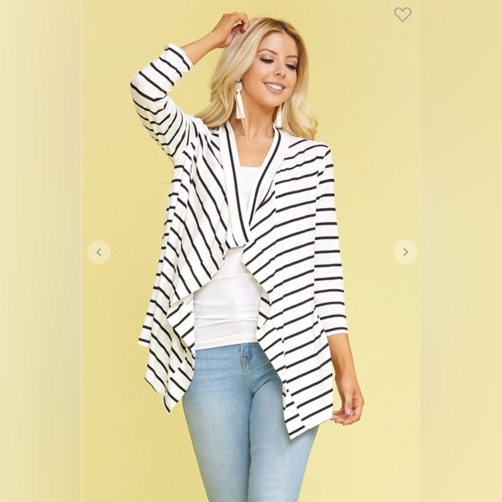 Doubleju | 3/4 Sleeve Striped Nautical Cardigan Sweater Plus Size - Picture 1 of 7